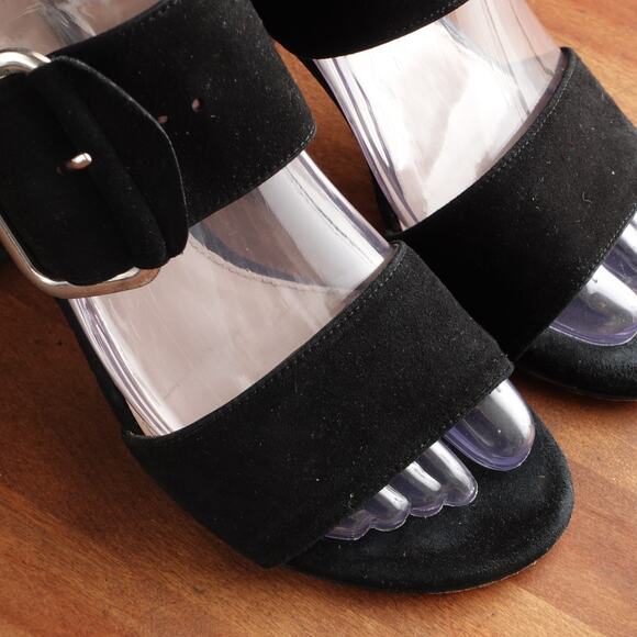 Stuart Weitzman Sandals WMS SZ 5.5M BLK Suede Block Heel Buckle Slingback Shoes - Picture 4 of 13